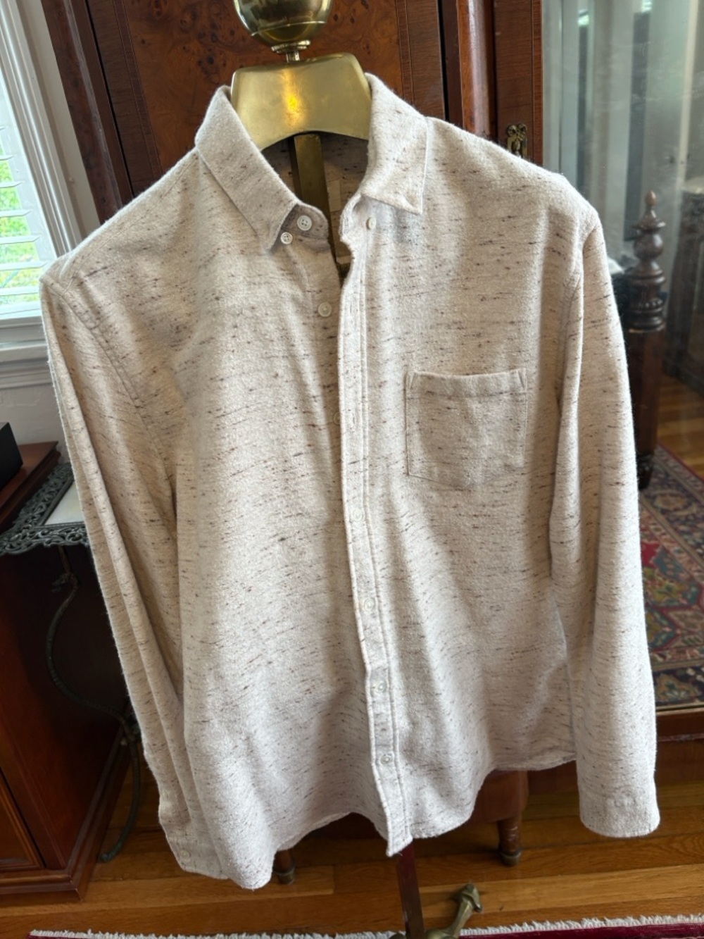 Sezane Octobre Editions Men's Ecru Speckled Flannel Charlie Button Down Size L